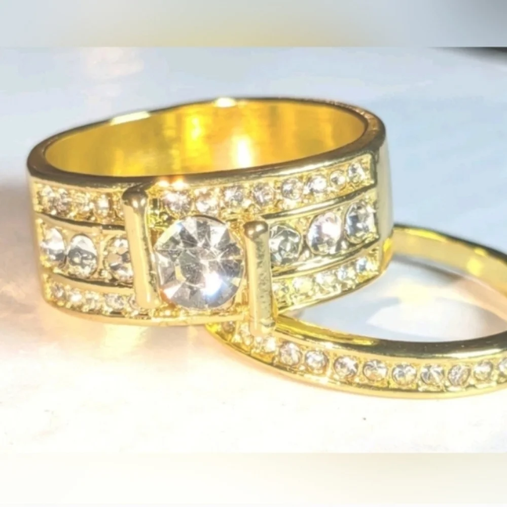 2.5 ct Round Cut Simulated Diamonds Mens Wedding Set Ring 14k Yellow gold Plated
